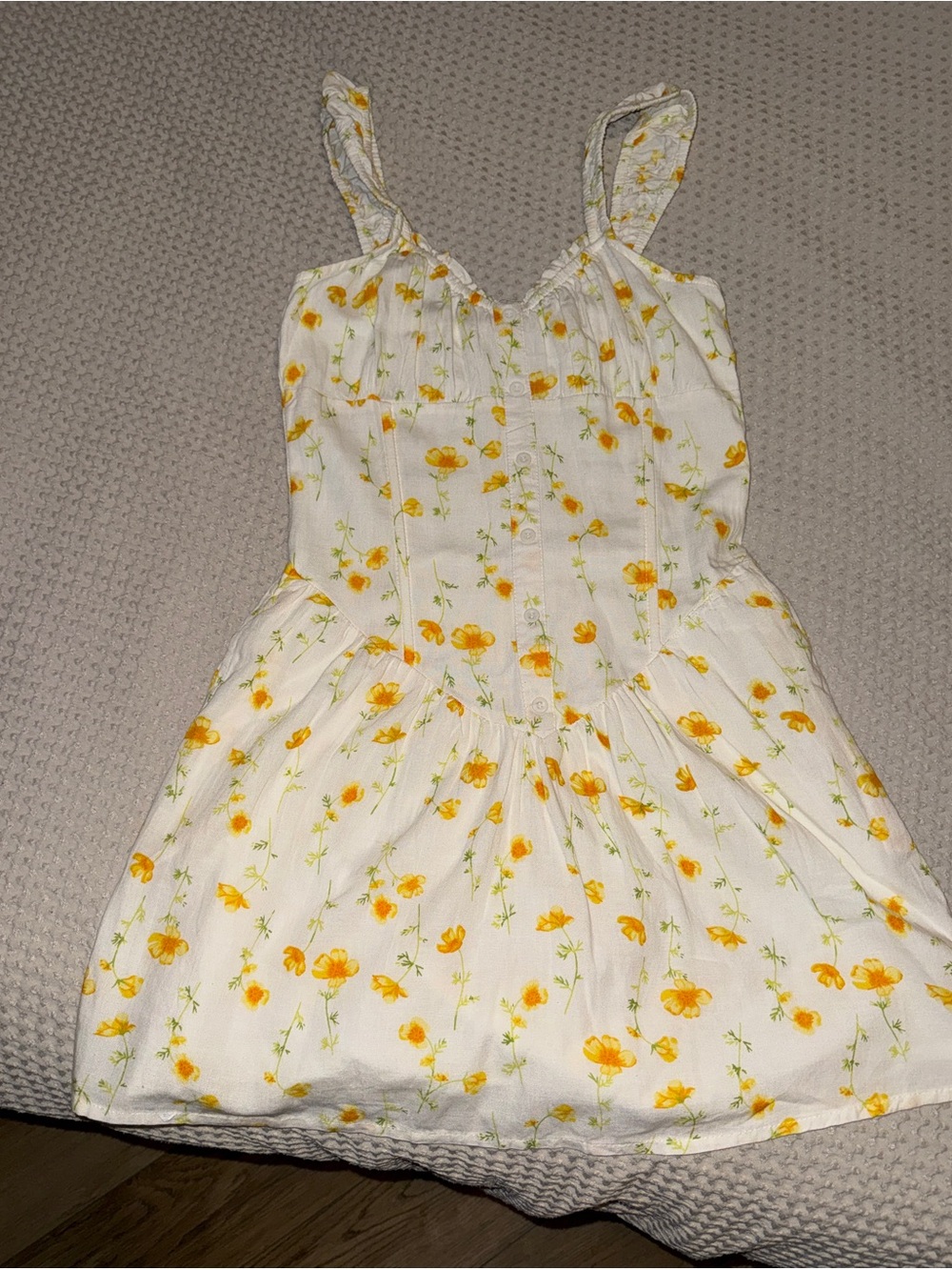 White and Yellow Floral Sundress with Button-Front Detail